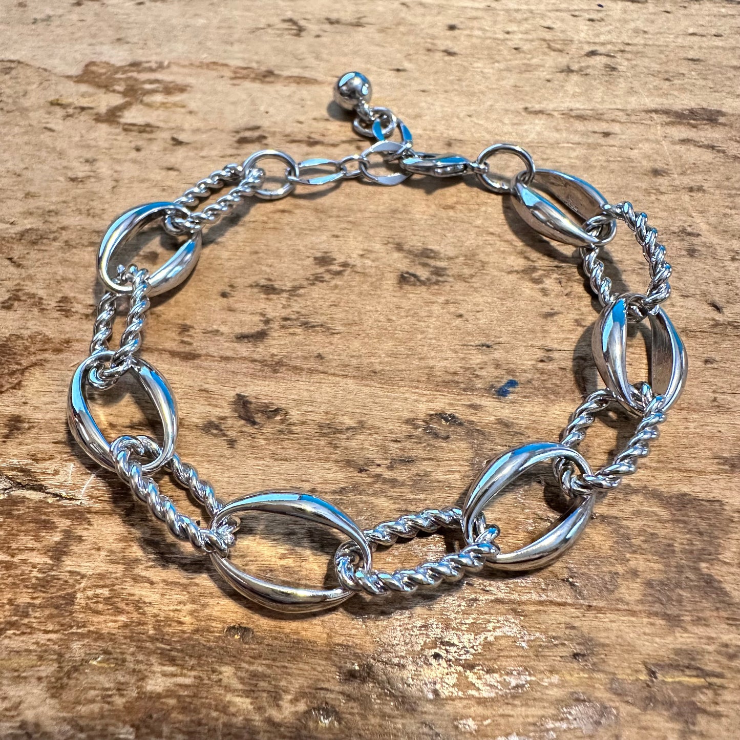 6.5" Silver Plated Oval & Rope Link Bracelet