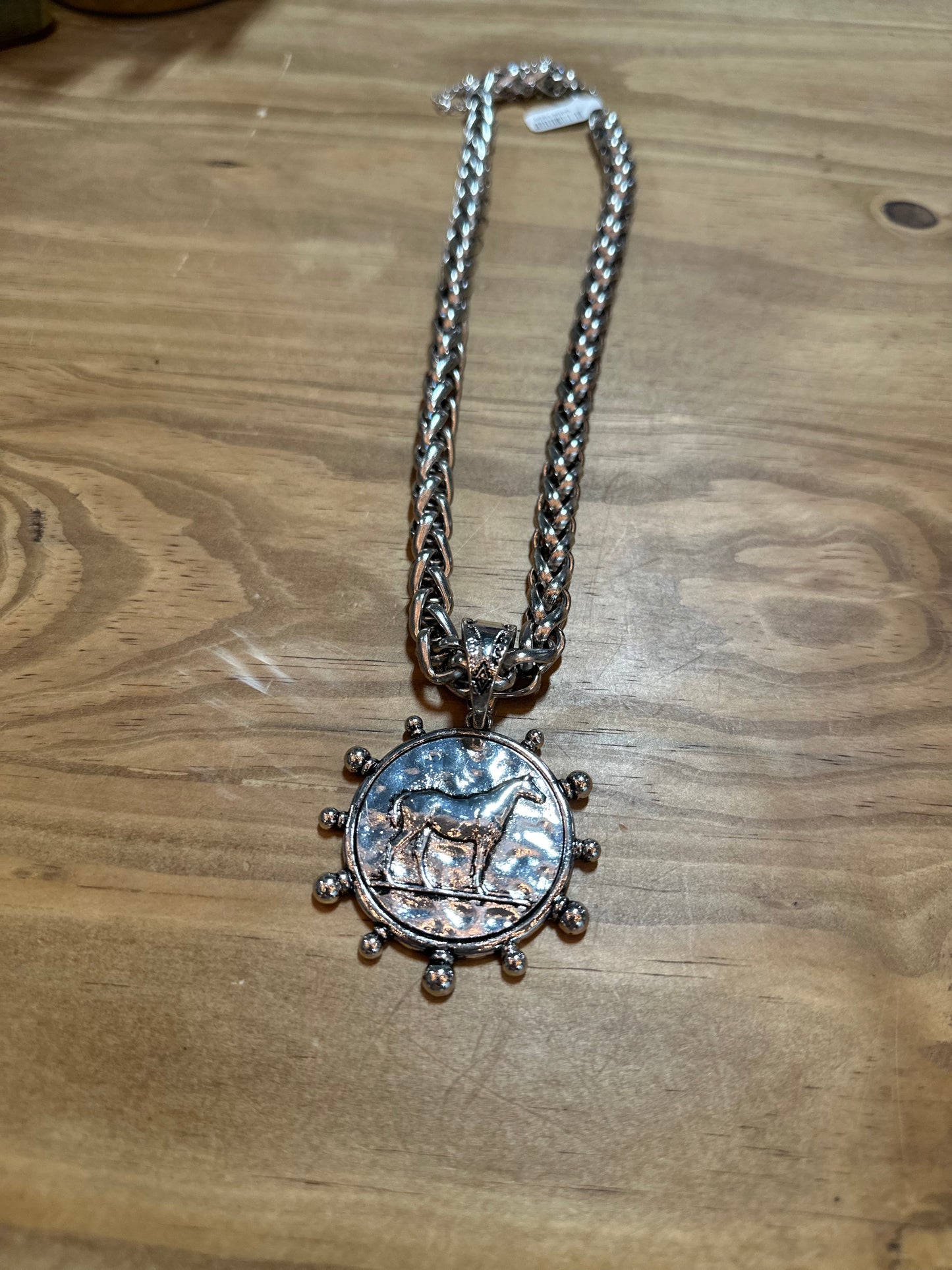Large Silver Horse Medallion Necklace