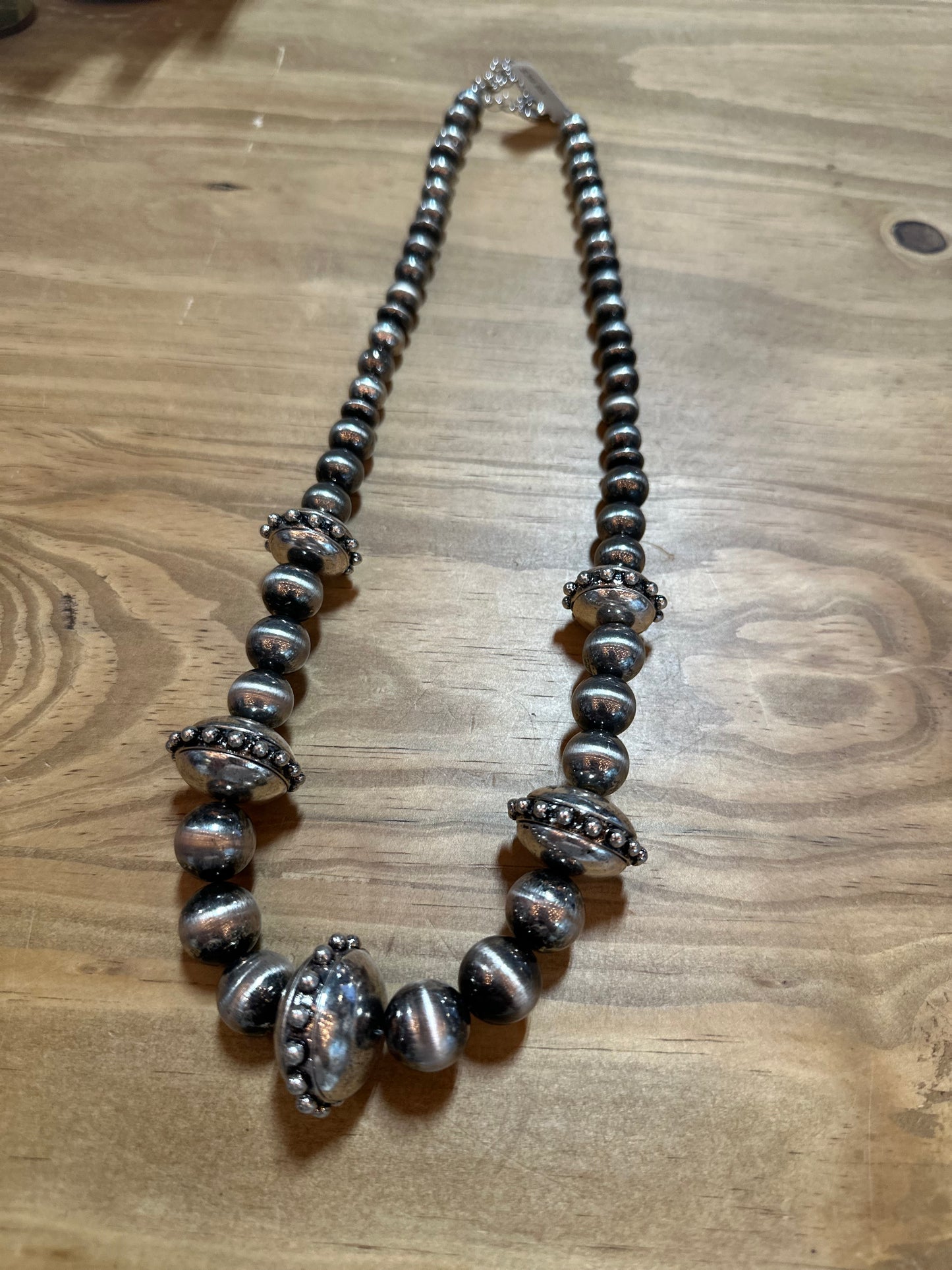 Large Chunky Silver Pearl Beaded Necklace