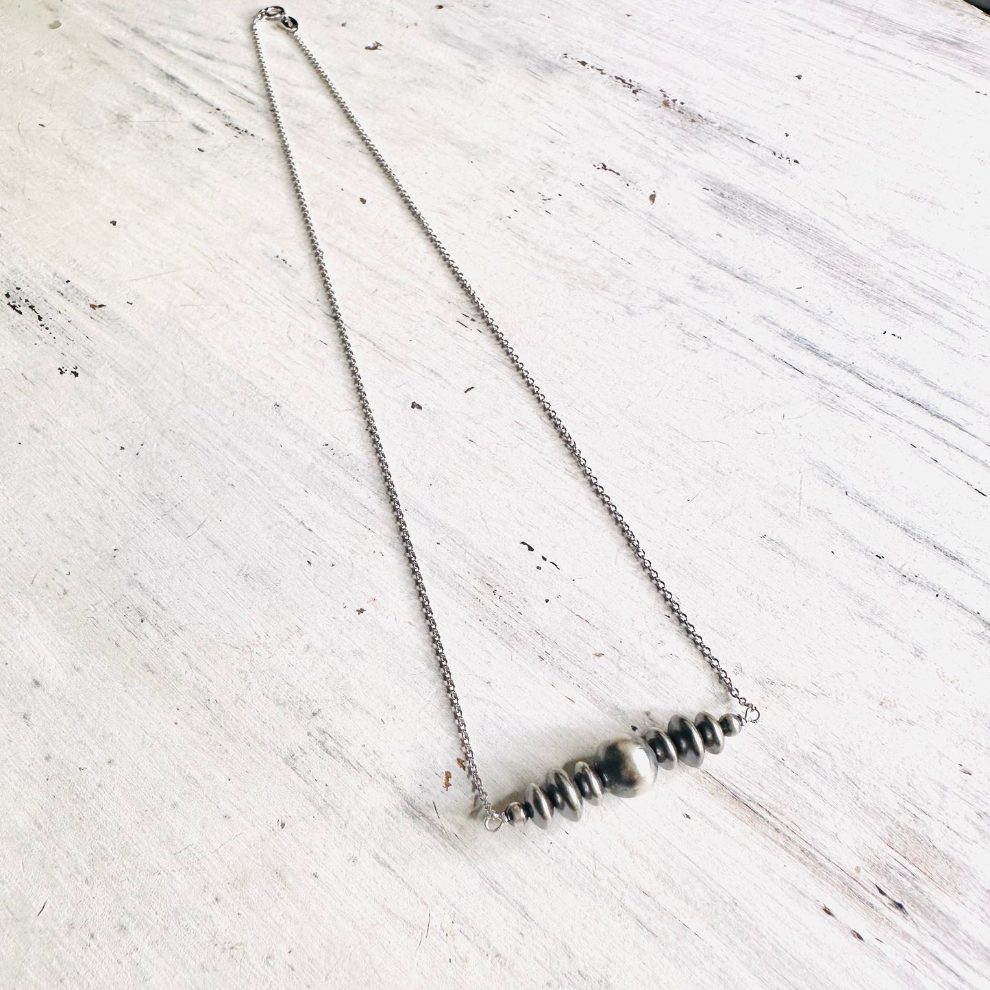 Sterling Saucer & Bead Bar Necklace