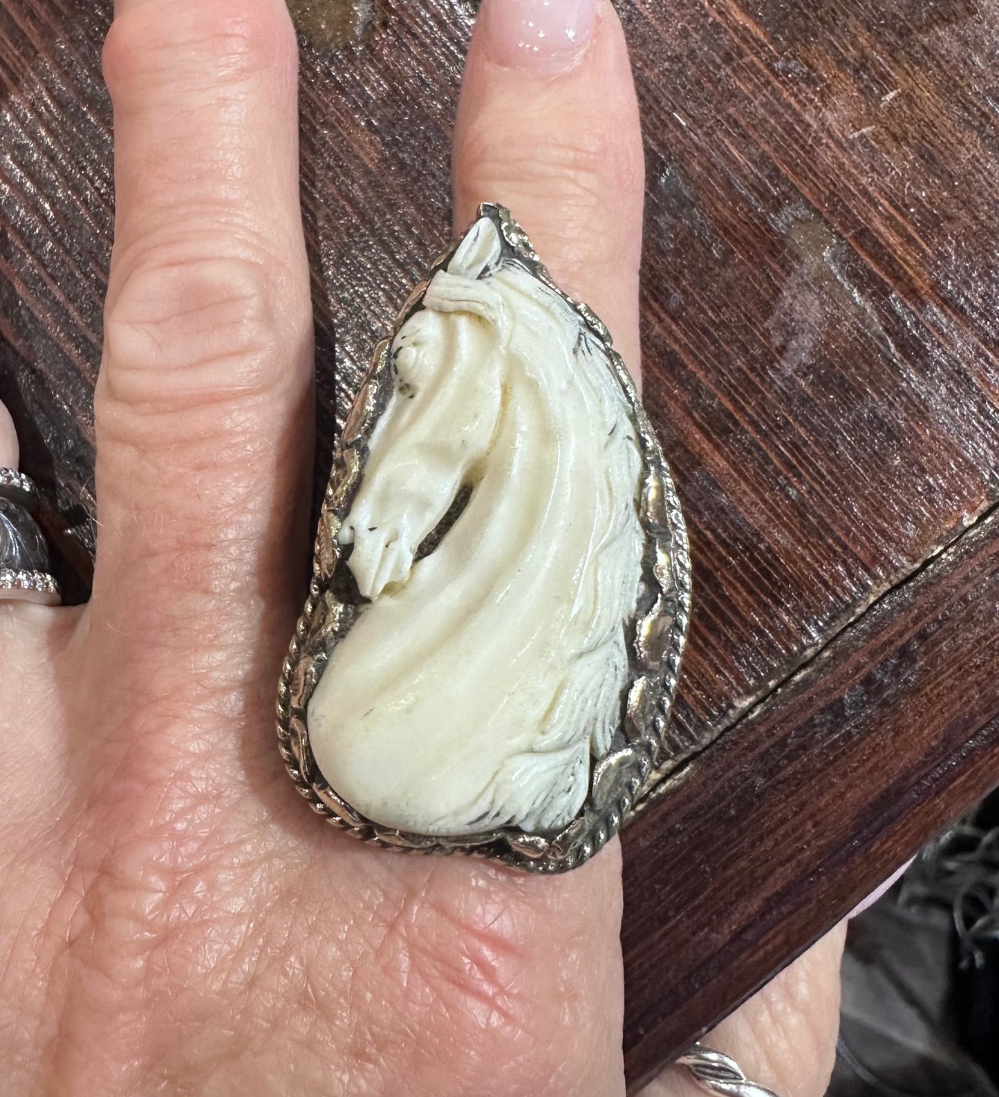 Bone Horsehead Coin Silver Ring