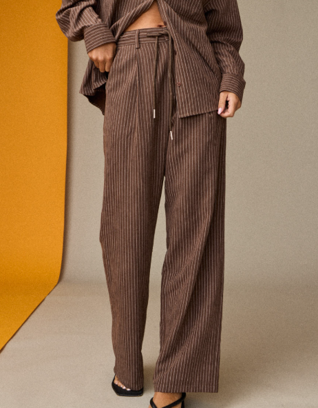 Brown Pinstripe Shirt & Pant Set