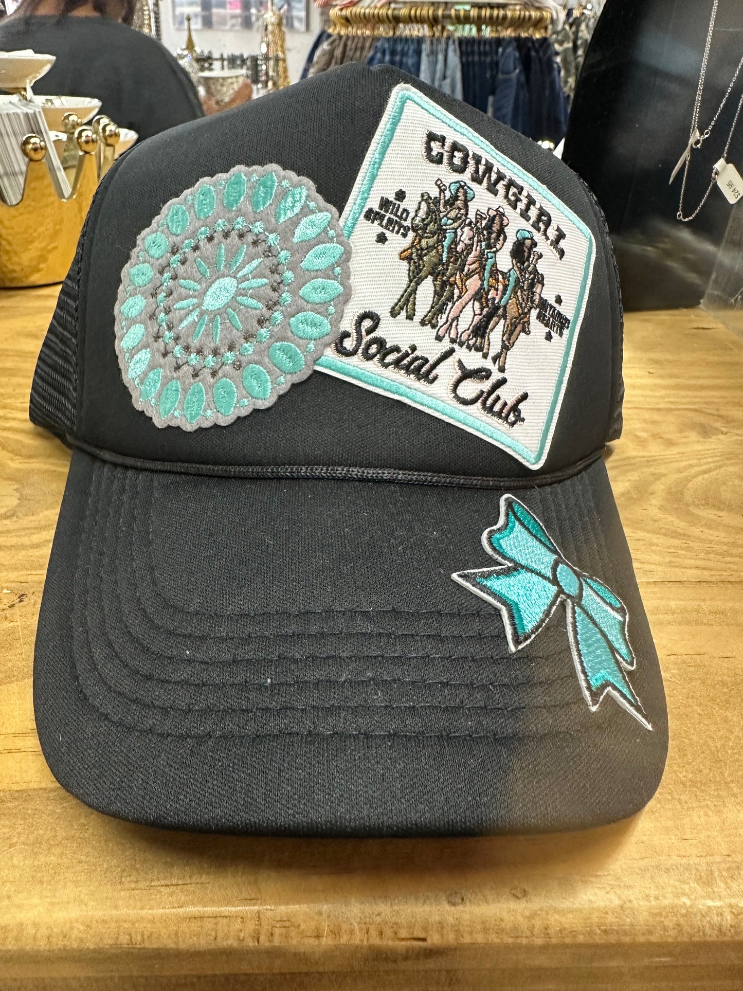 Cowgirl Social Club Multi Patch Black Trucker Cap