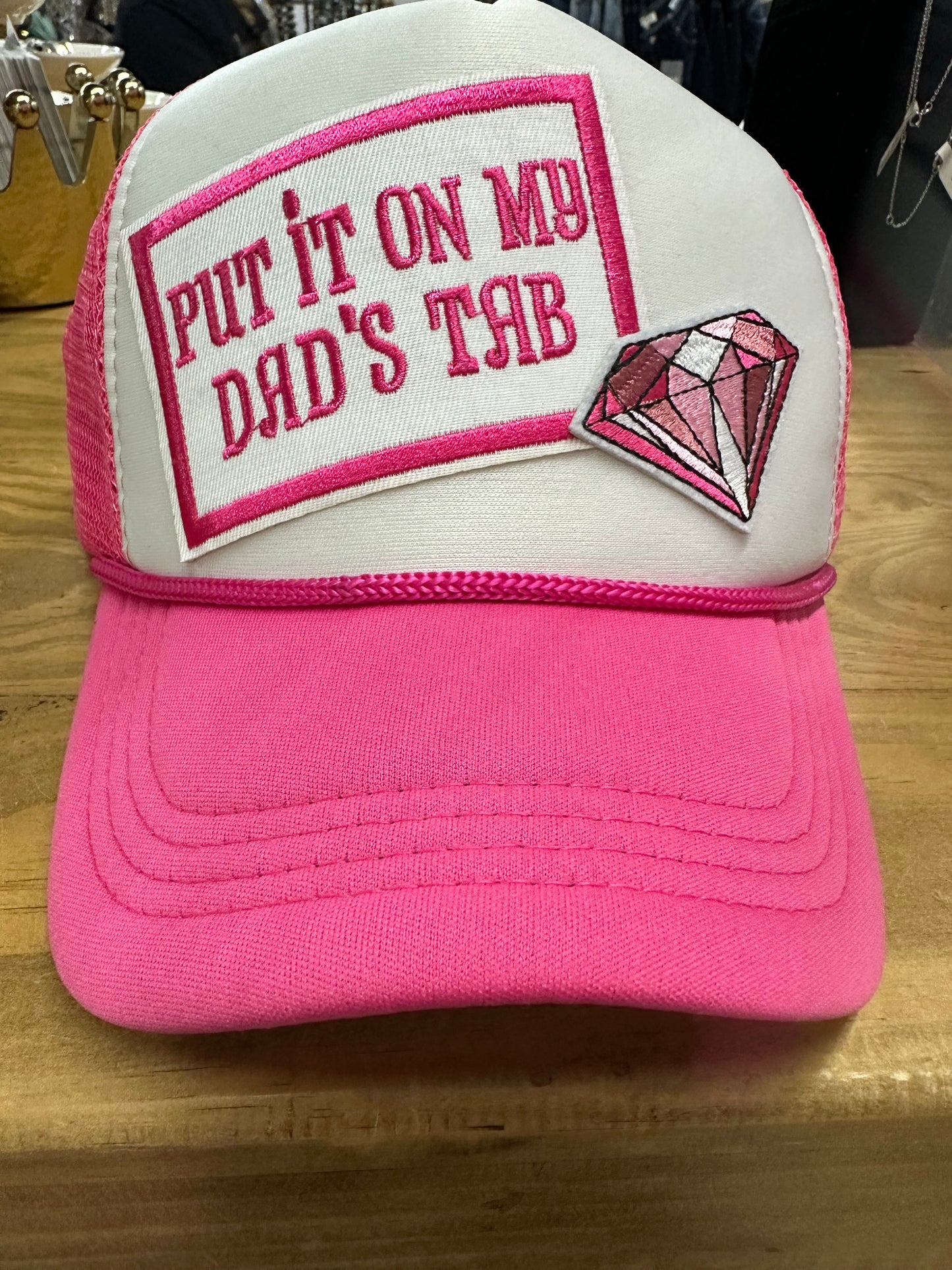 Put It On My Dad's Tab Hot Pink Trucker Cap