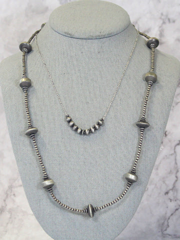 Two Layer Pewter Pearl & Chain Necklace