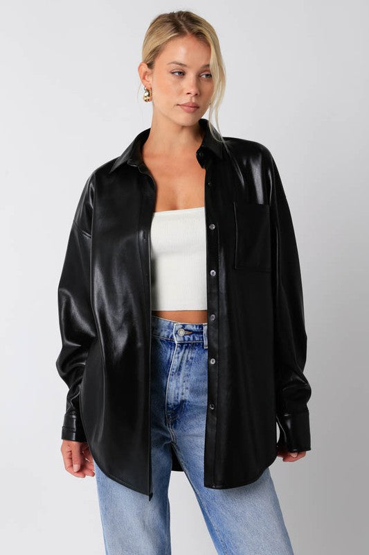 MARINA BLACK LEATHER TOP
