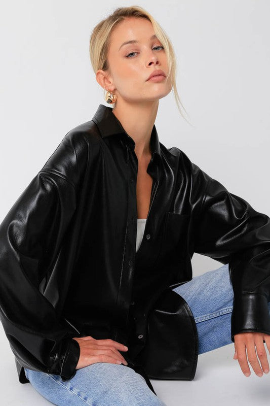 MARINA BLACK LEATHER TOP