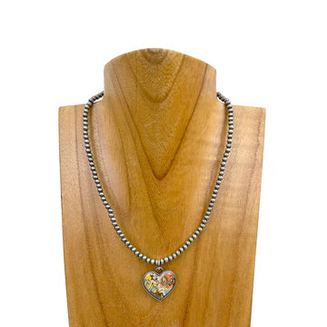 15" Pewter Pearl & Cowgirl Heart Pendant Necklace