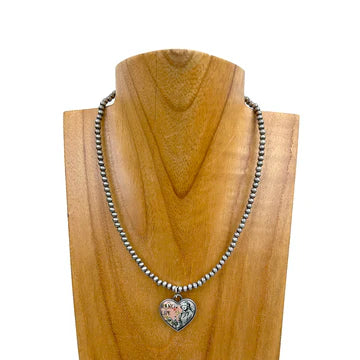 15" Pewter Pearl & Ranch Life Heart Pendant Necklace