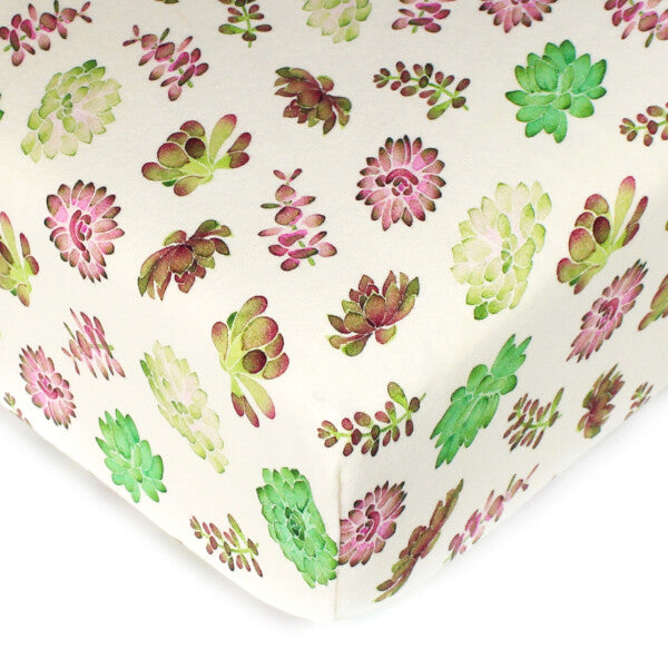 succulent crib bedding Organic Buttercream Succulent Crib Sheet