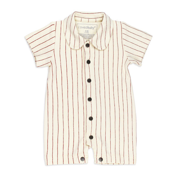 Infant Organic Crimson Pinstripe Romper