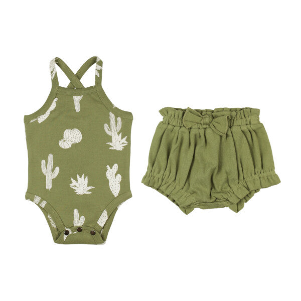 Infant Girls Organic Ruffle Bloomer Sage Cactus Set