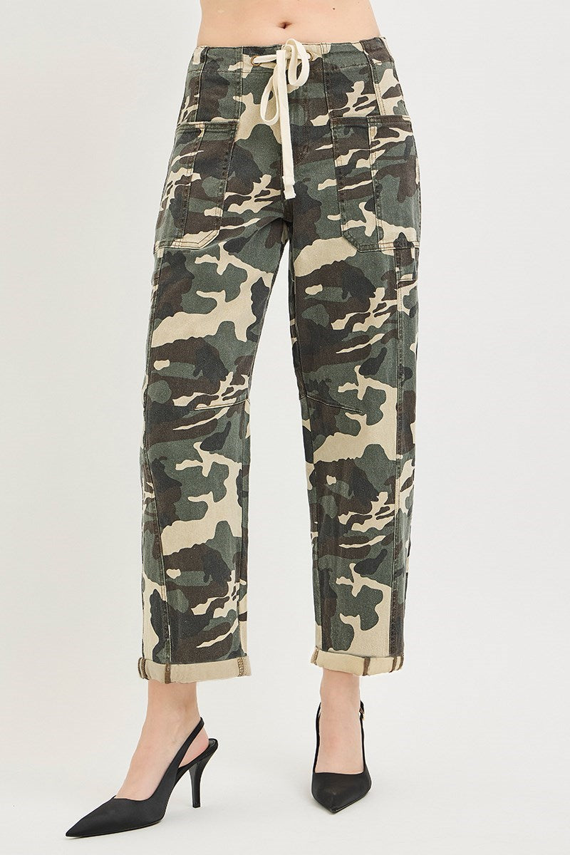 Risen Faded Camo High Rise Ankle Barrel Pants