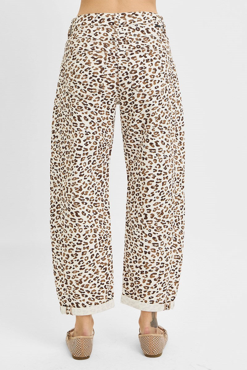 Risen Leopard High Rise Barrel Cuffed Jeans