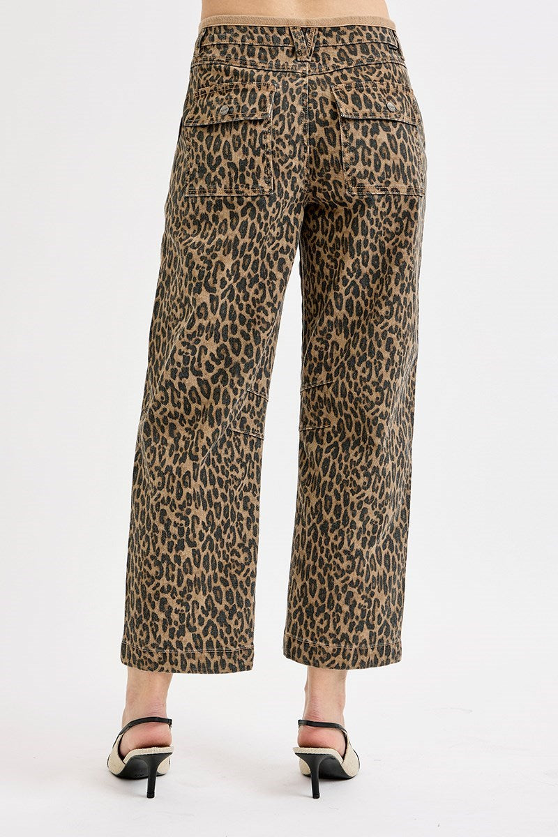Risen Leopard Mid Rise Crop Relaxed Pants
