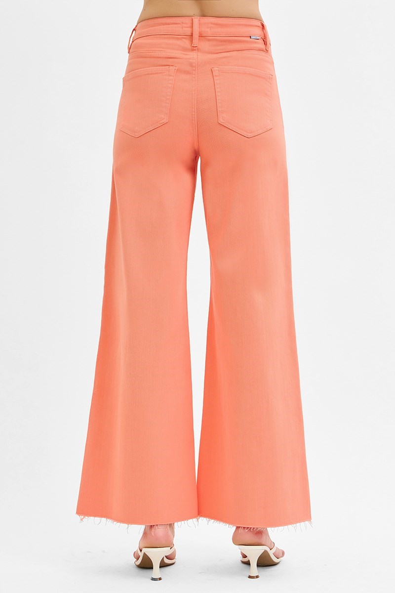 Risen TC High Rise Wide Leg Palazzo Jeans- Coral
