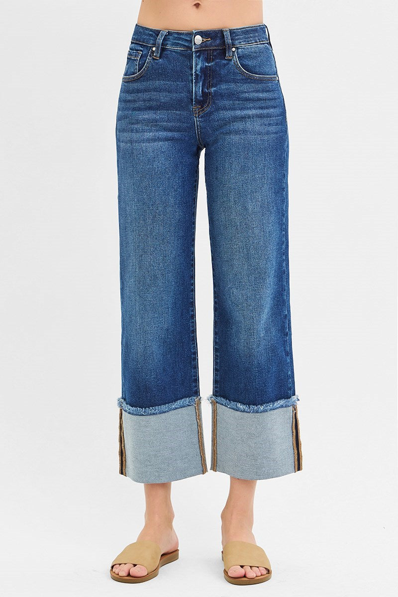 Risen Mid Rise Crop Wide Cuff Jean