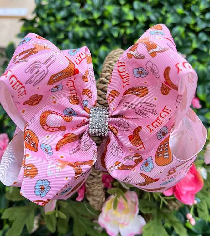 Howdy Horseshoe 6.5" Double Layer Hair Bow