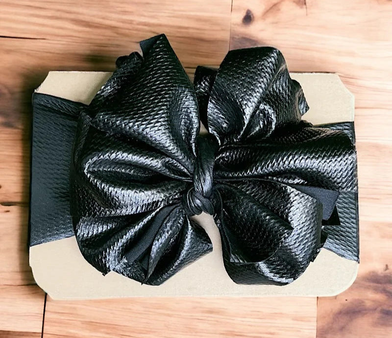 Black Faux Leather Big Tassel Headband