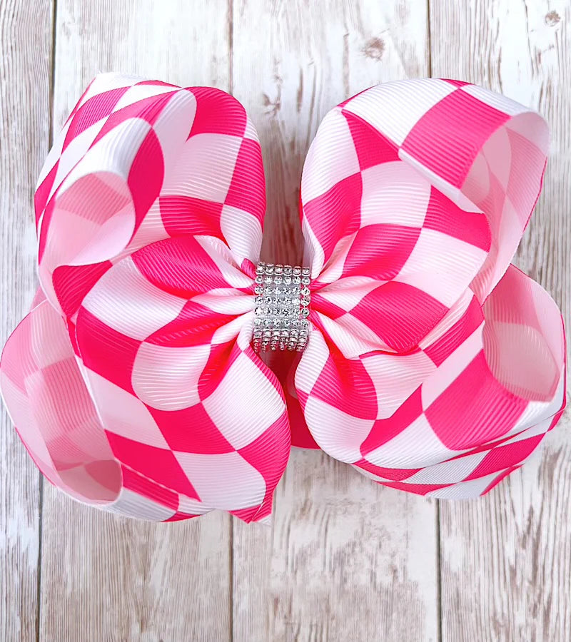 Fuchsia Checkered 6.5" Double Layer Hair Bow