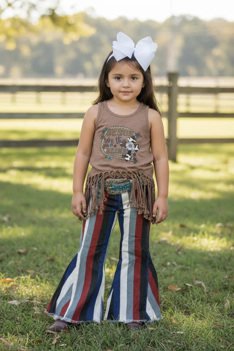 Infant & Girls Striped Bootcut Jeans