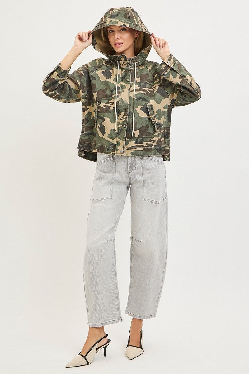 Risen Oversized Camo Raglan Hoodie Jacket