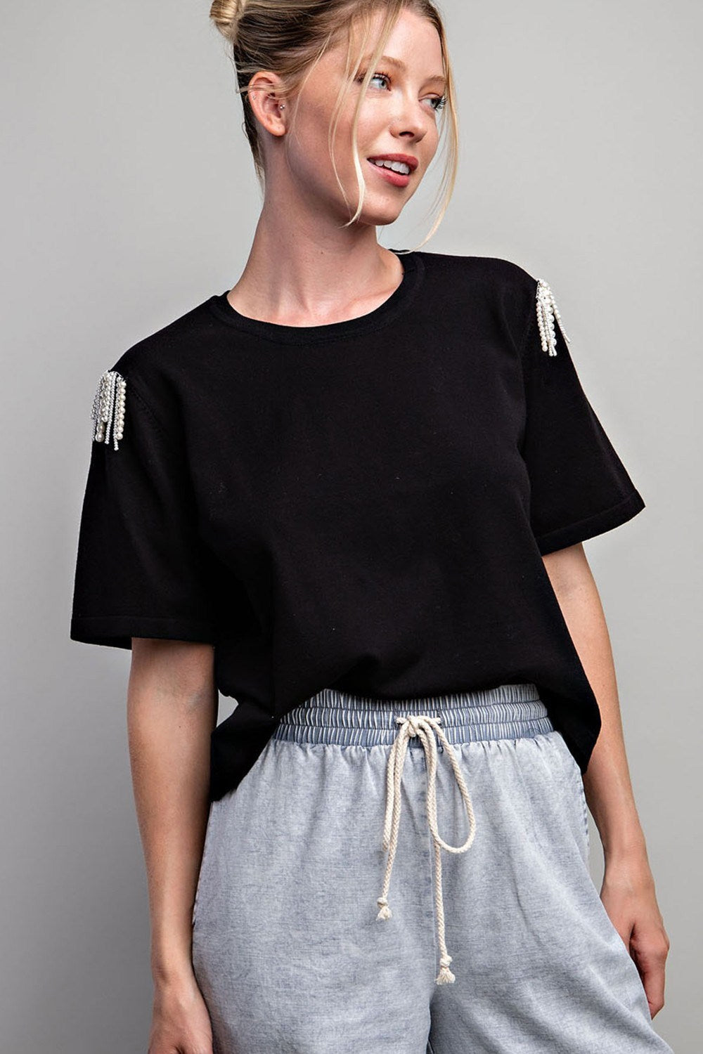 Pearl Detail Black Top
