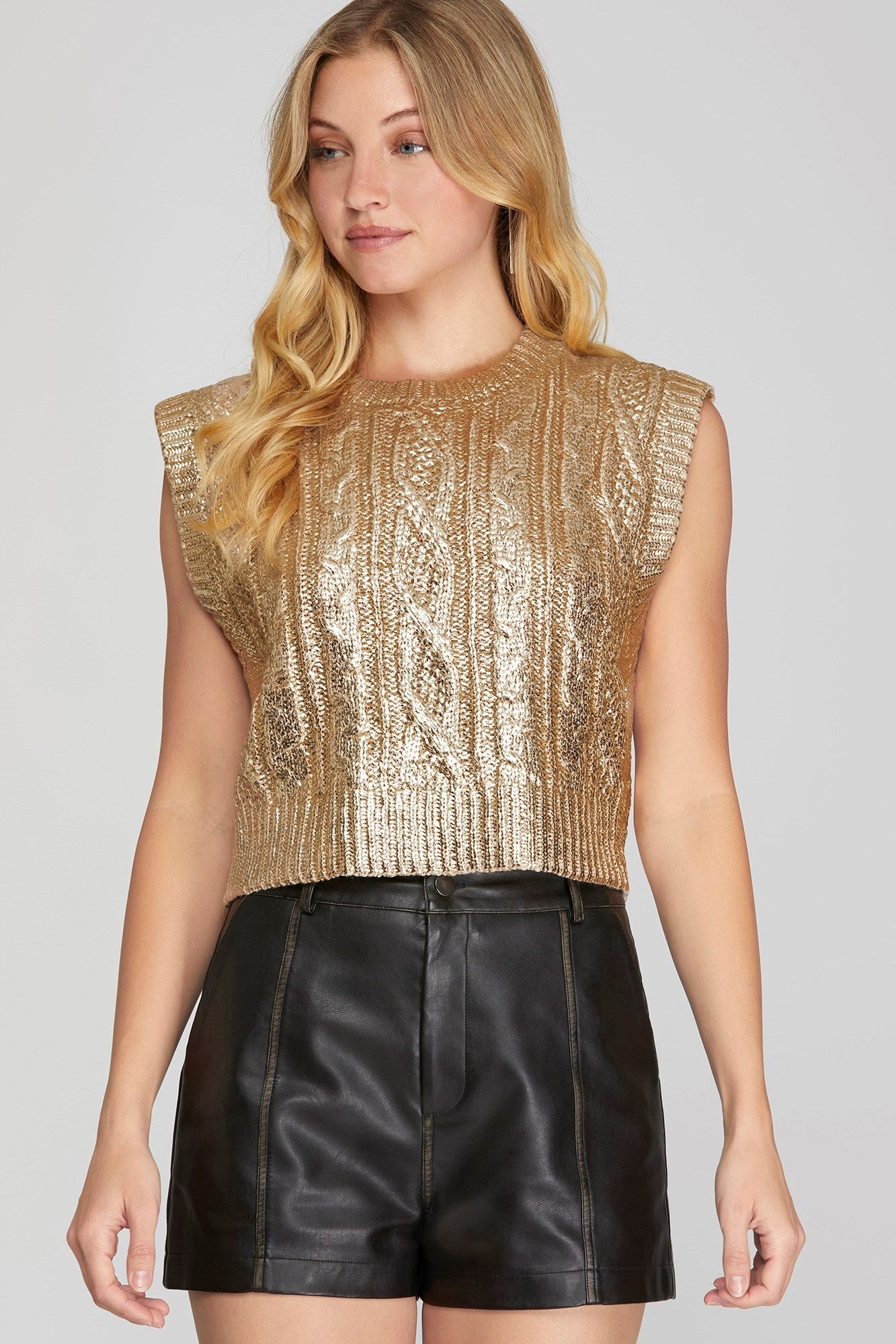 Light Gold Metallic Crop Sweater