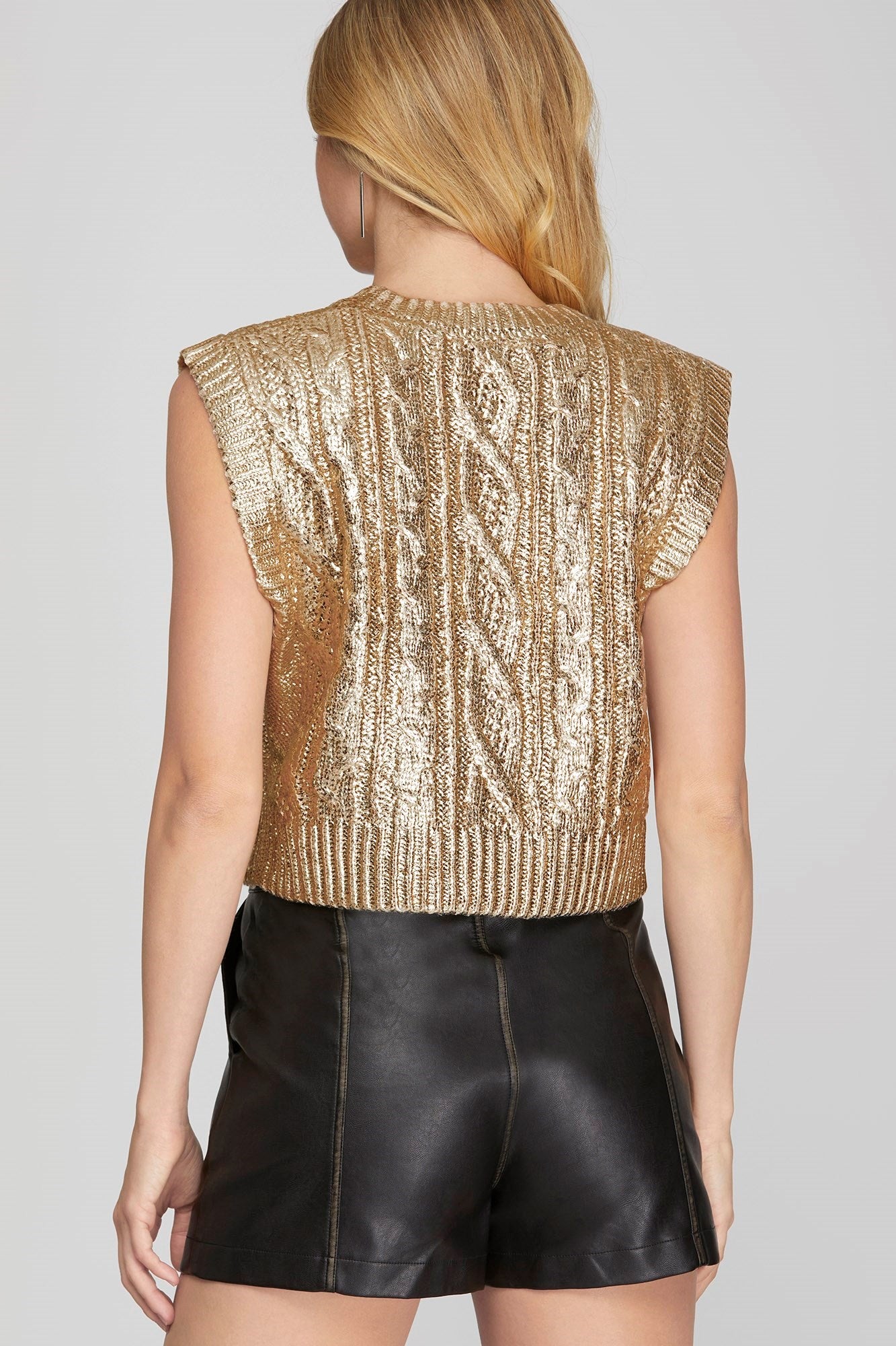 Light Gold Metallic Crop Sweater