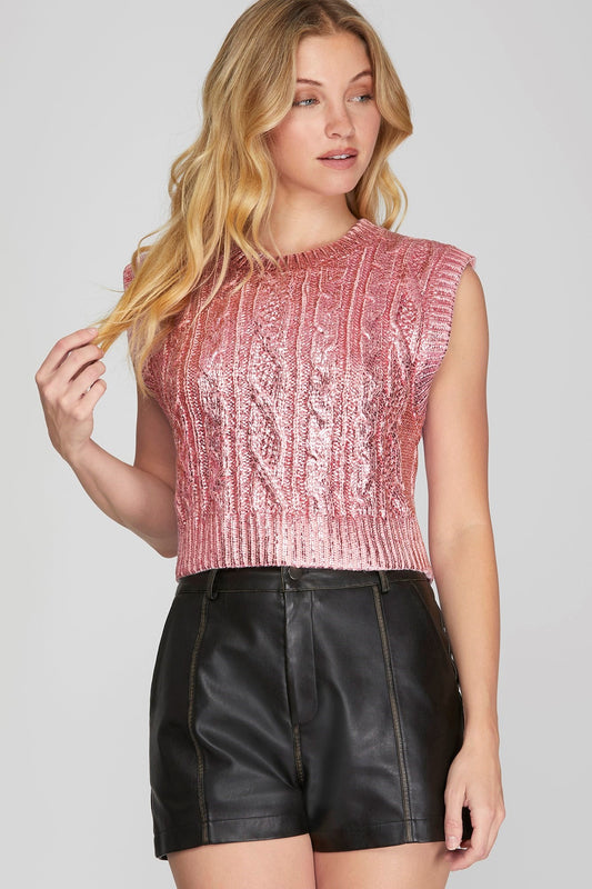 Pink Metallic Crop Sweater