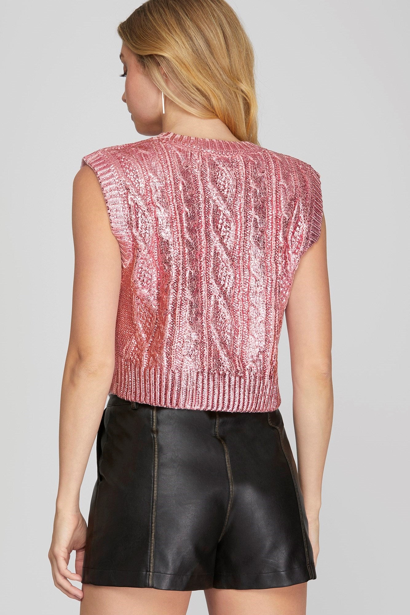 Pink Metallic Crop Sweater