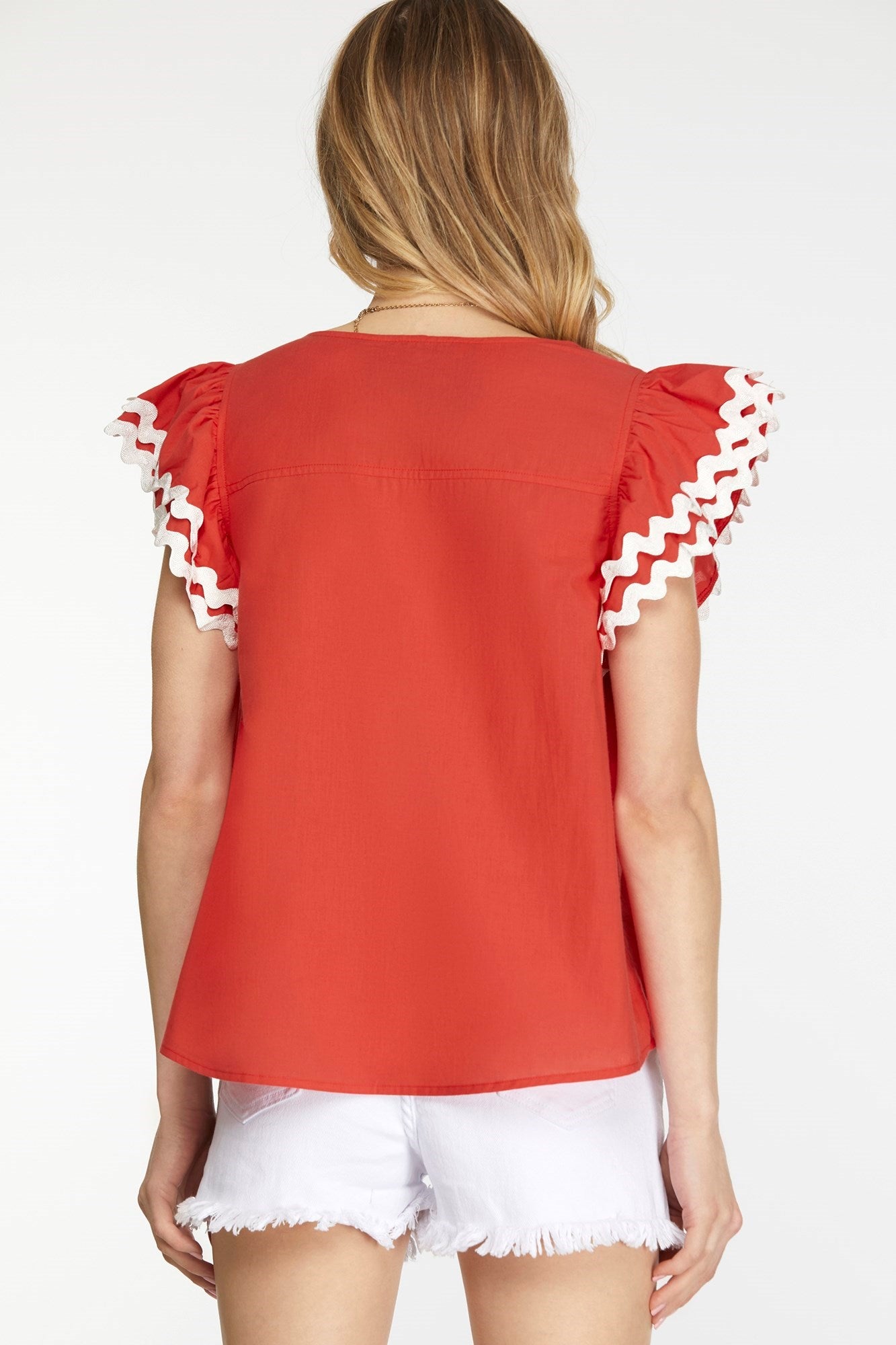 Red Ruffle Sleeve Top