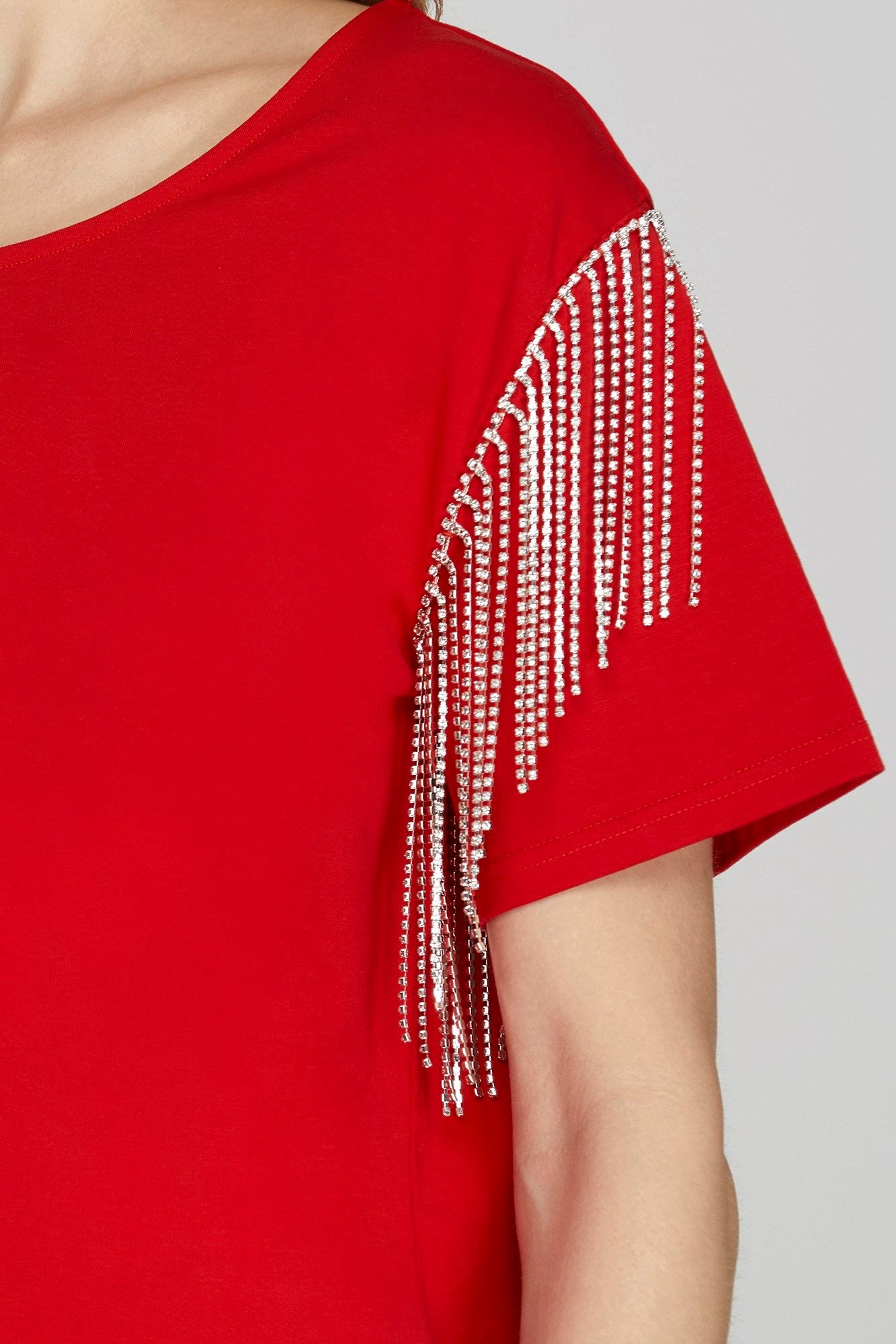 Red Rhinestone Fringe Top