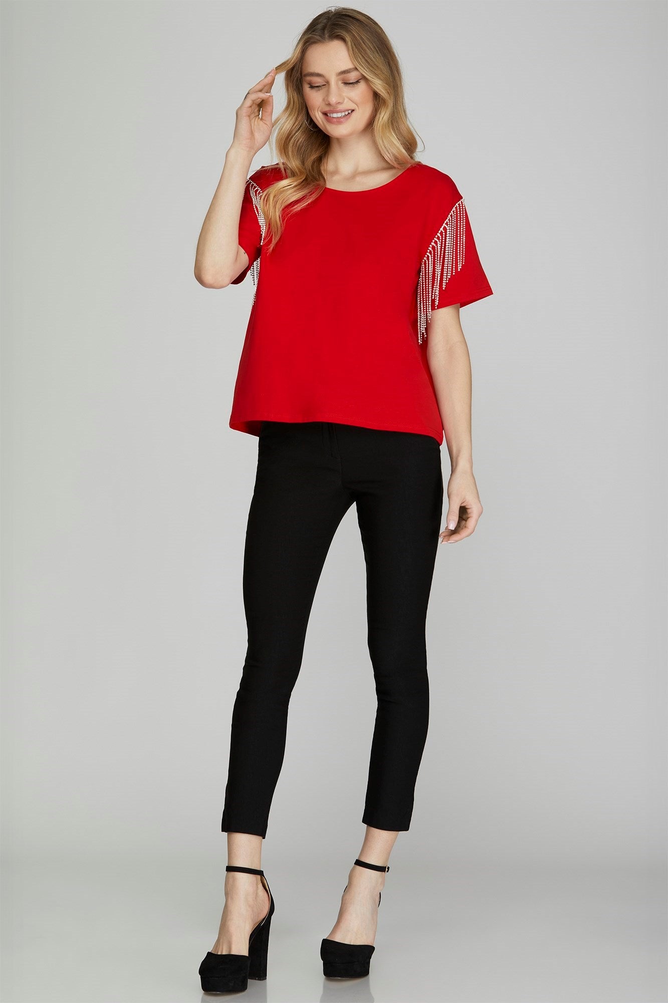 Red Rhinestone Fringe Top