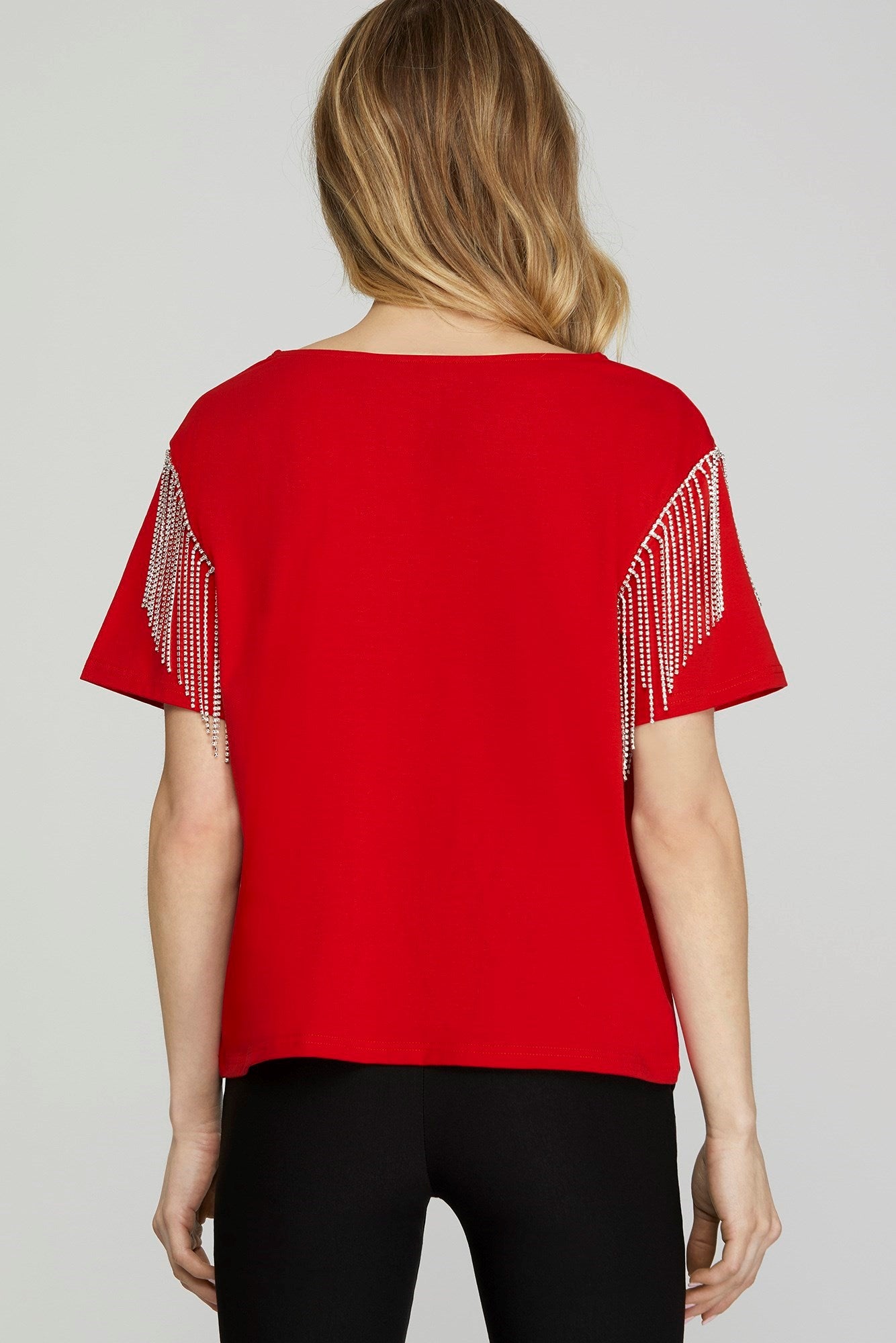 Red Rhinestone Fringe Top