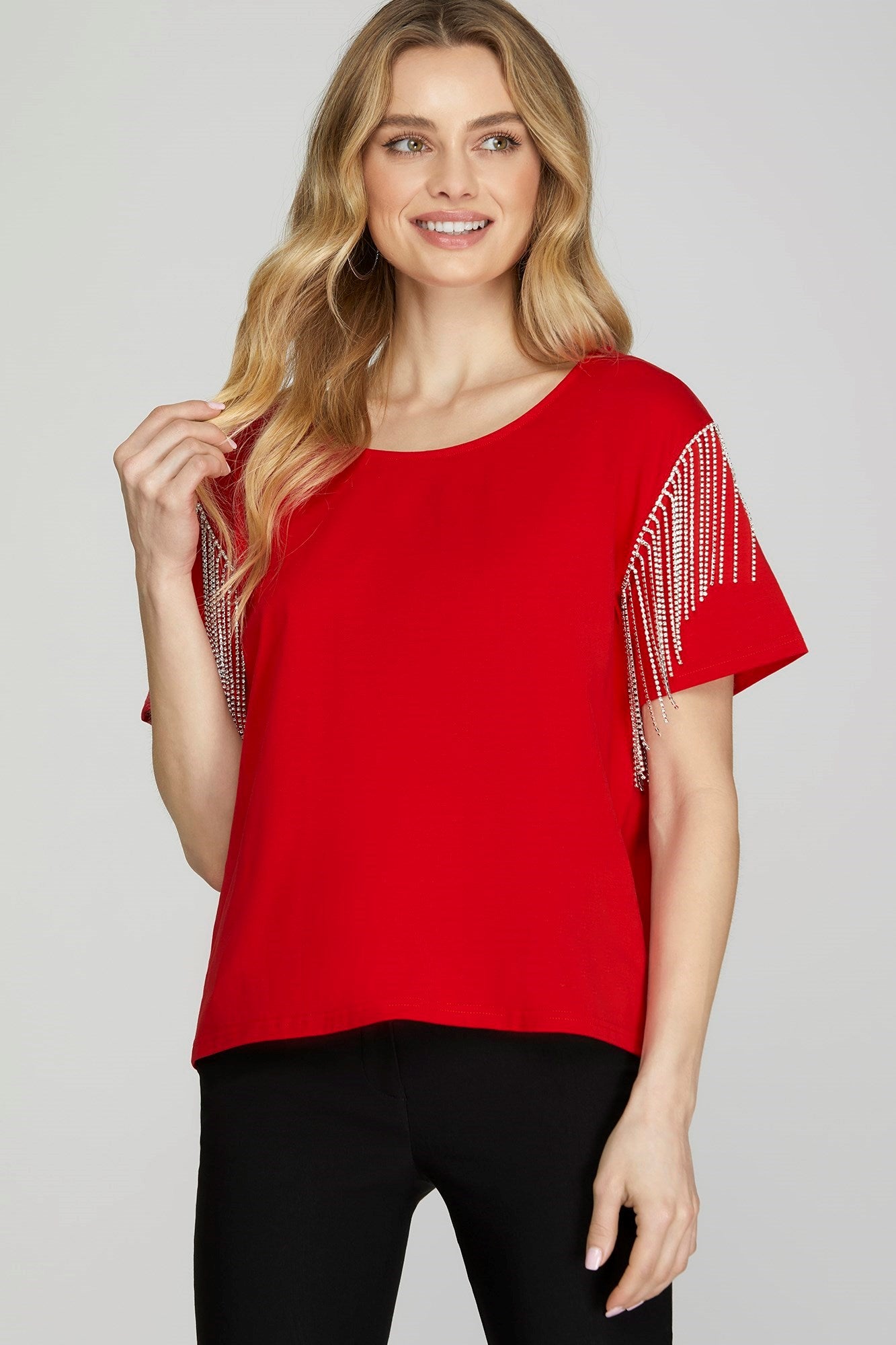 Red Rhinestone Fringe Top