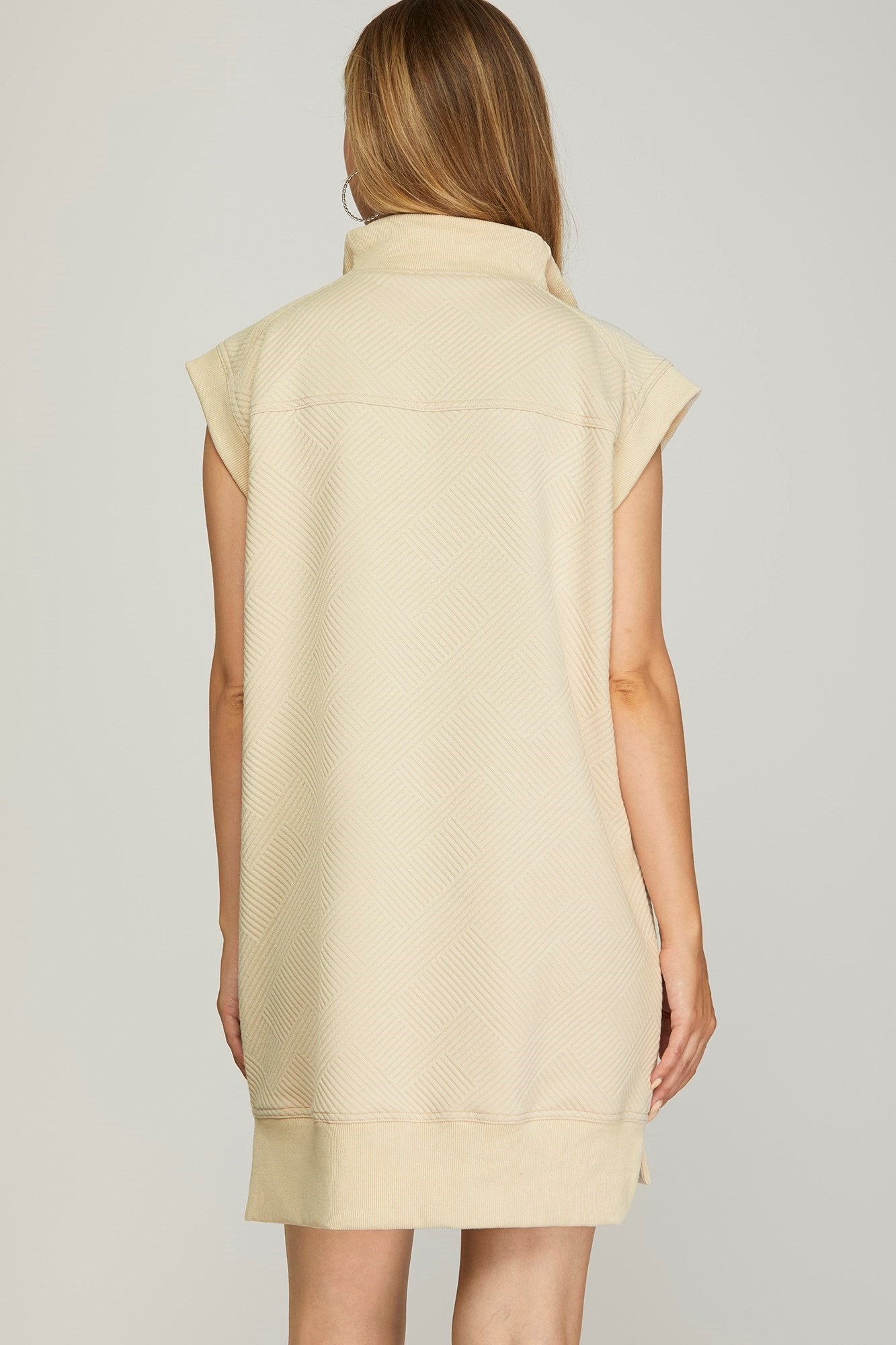Light Taupe Textured Half Zip Dress
