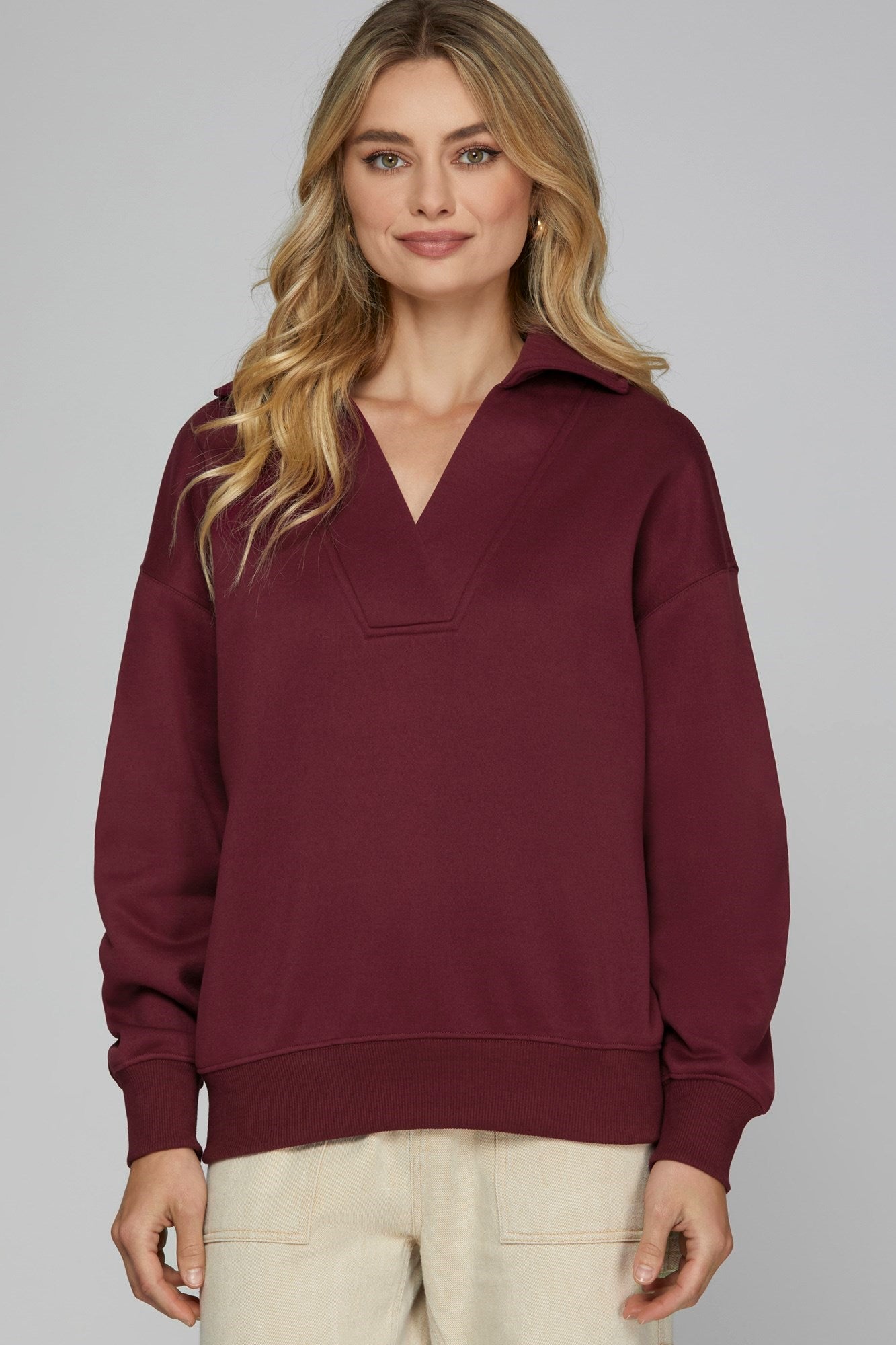 Wine Collared Sweatshirt