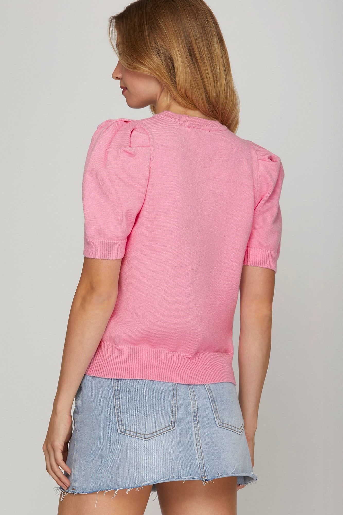 Baby Pink Puff Sleeve Sweater Top