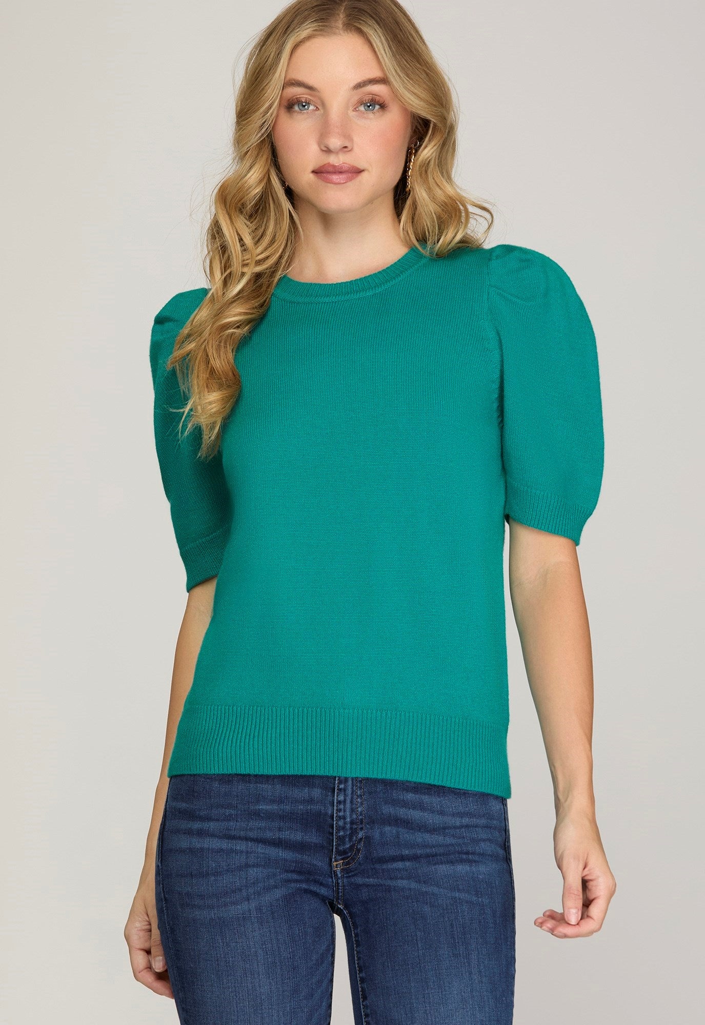 Emerald Puff Sleeve Sweater Top