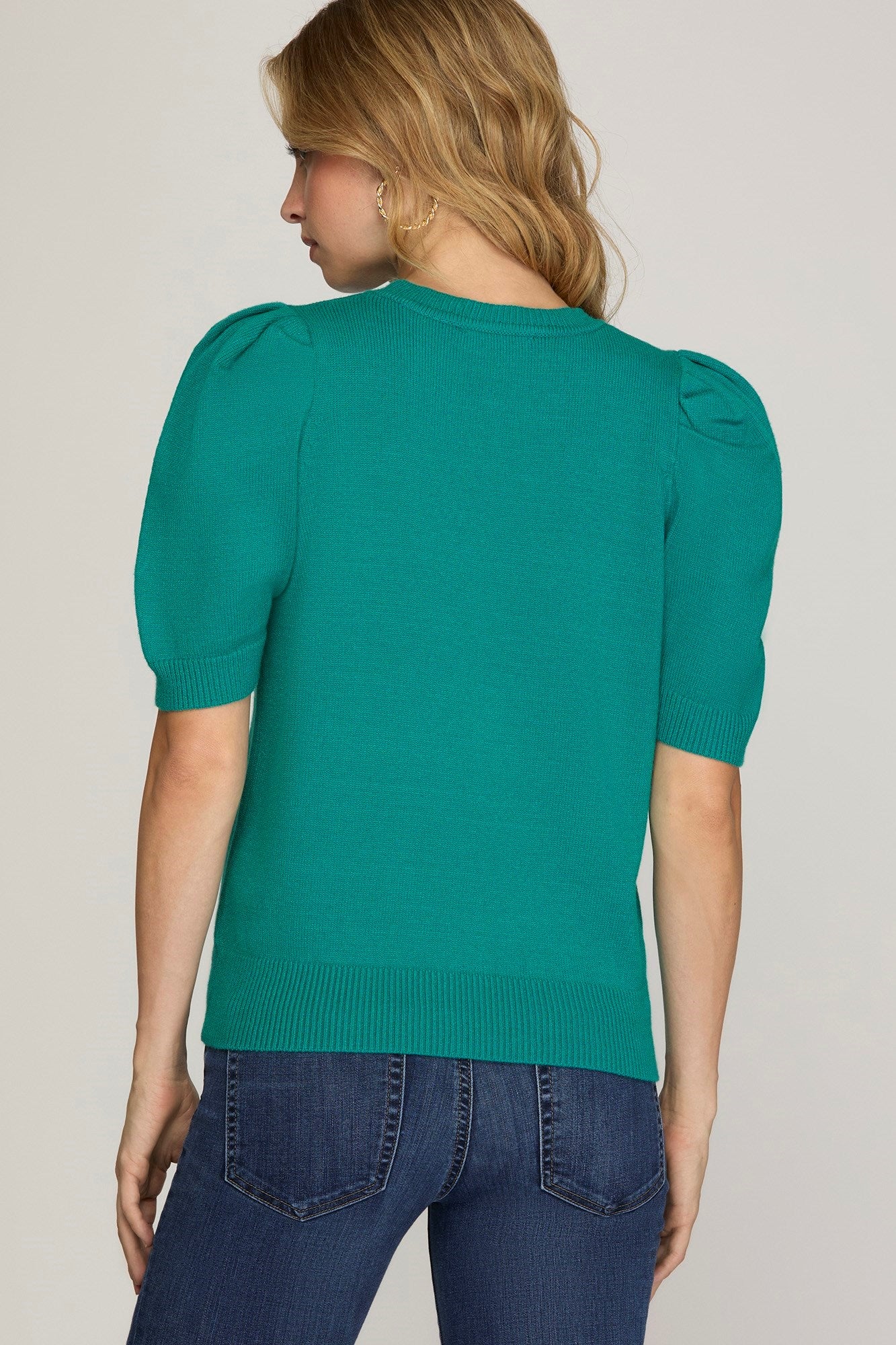 Emerald Puff Sleeve Sweater Top