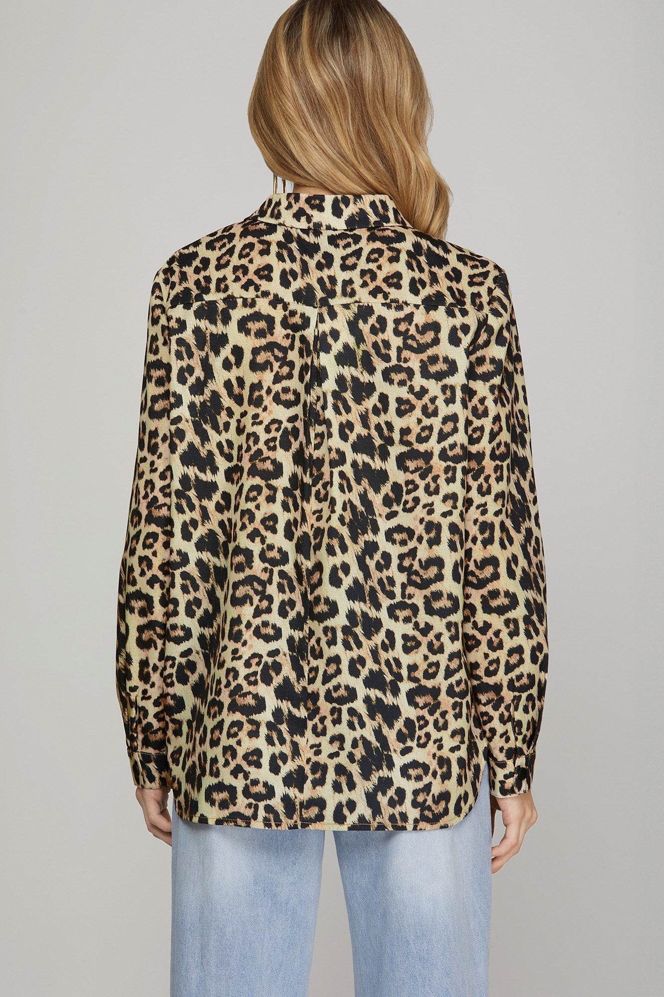 Leopard Printed Long Sleeve Button Down Top