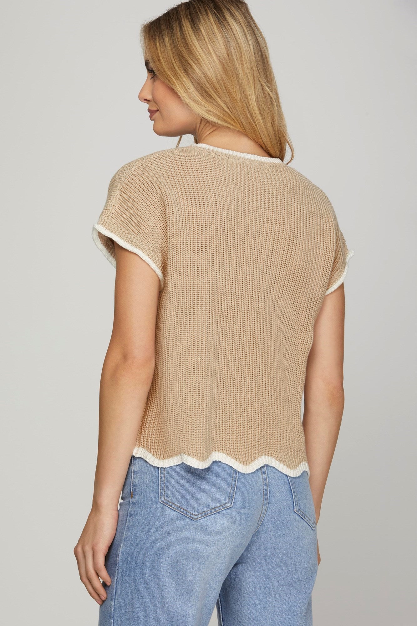 Taupe Scalloped Hem Sweater
