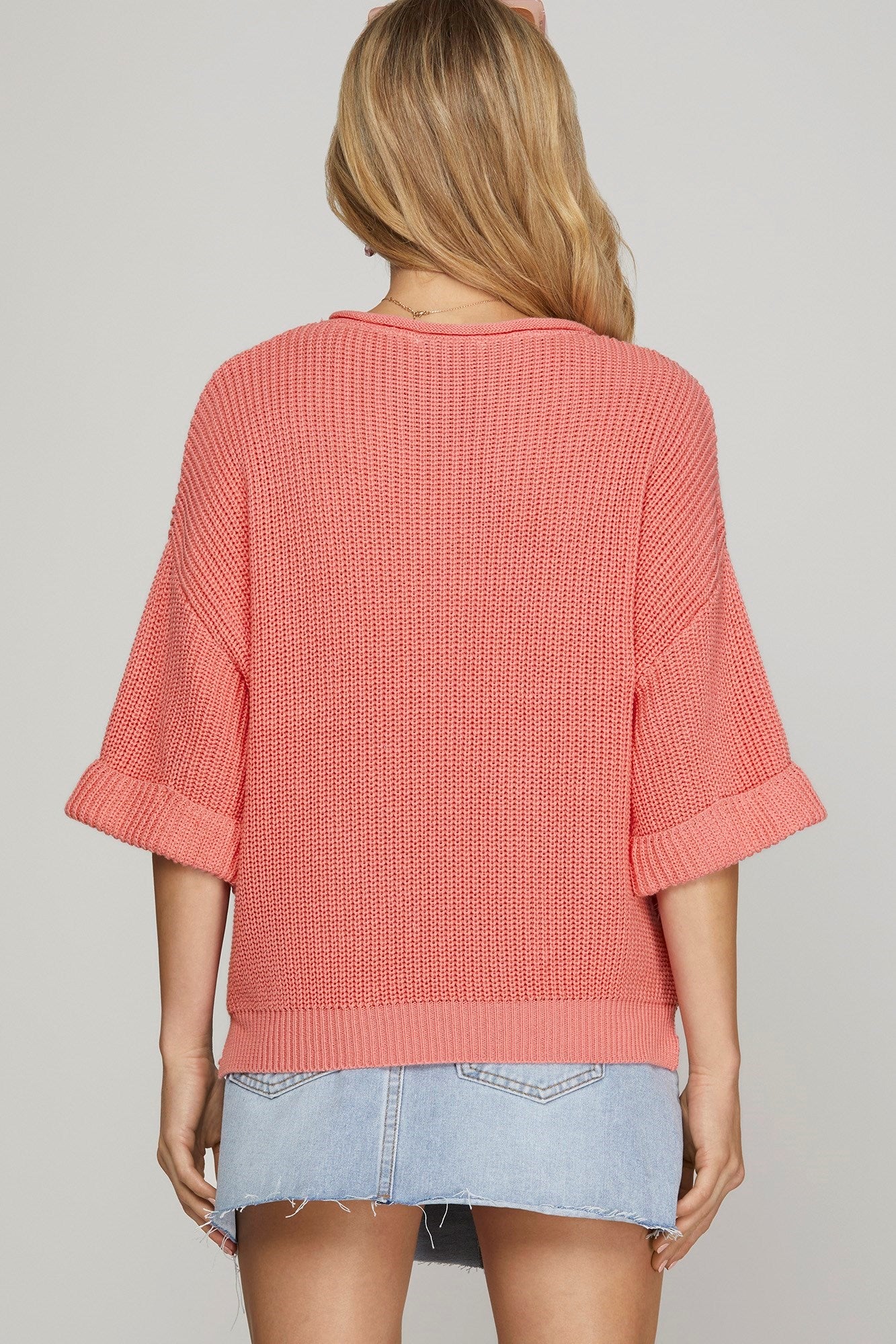 Rose Half Sleeve V-Neck Sweater
