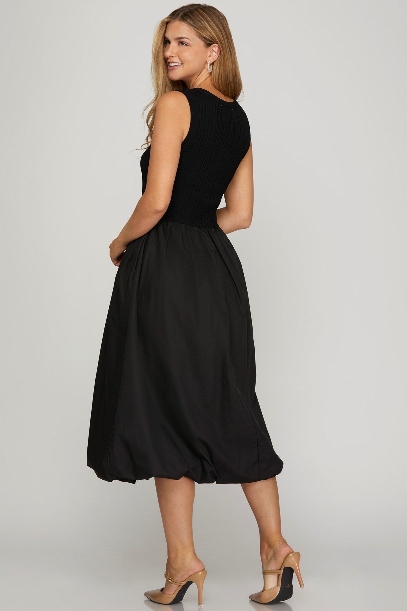 Black Sleeveless Bubble Hem Dress