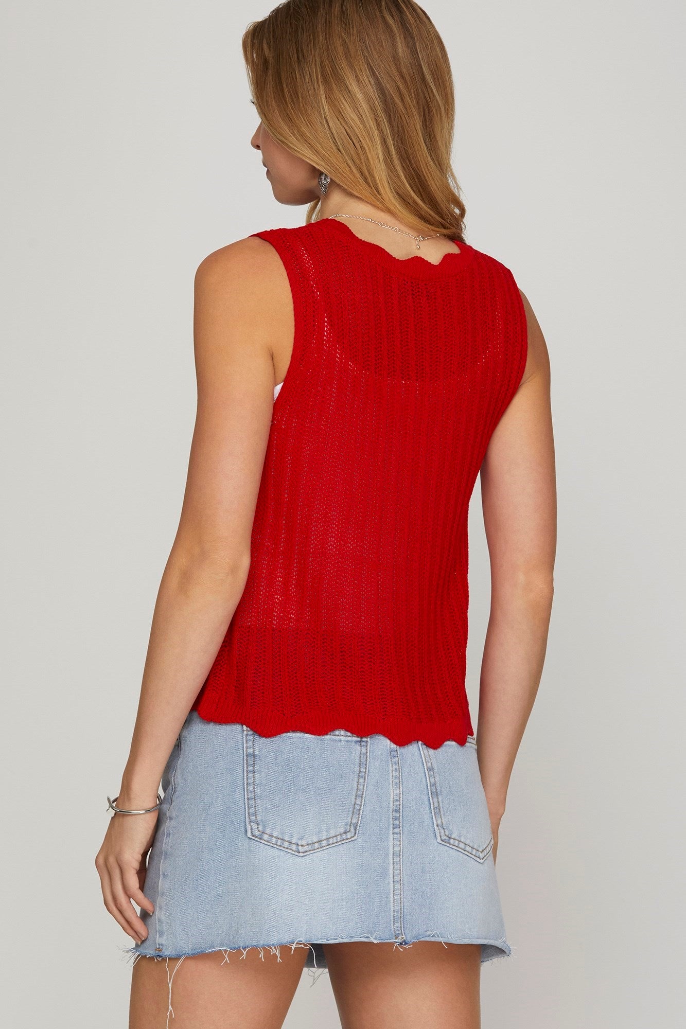 Red Scalloped Sweater Vest
