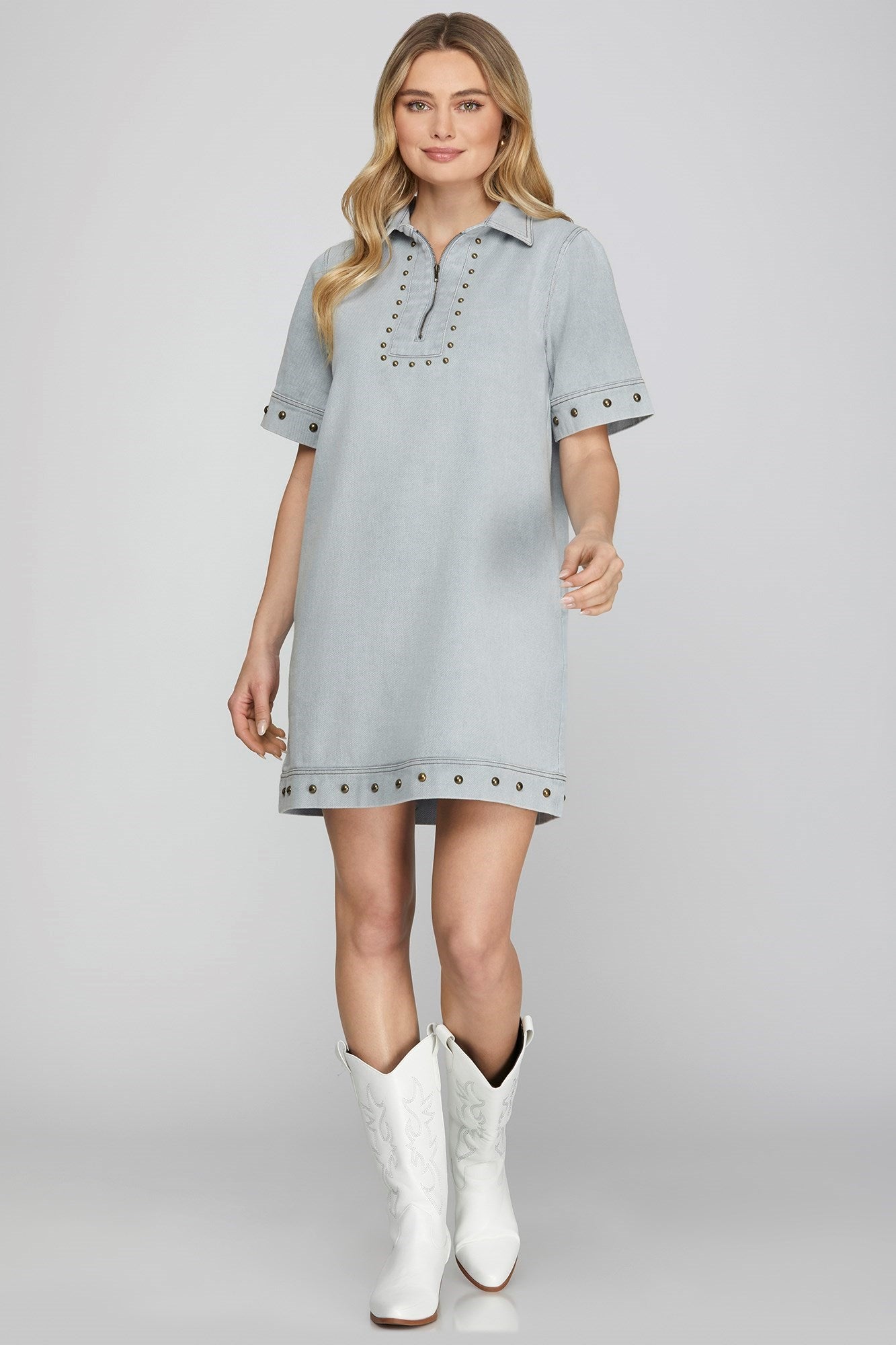 Light Blue Studded Mini Dress