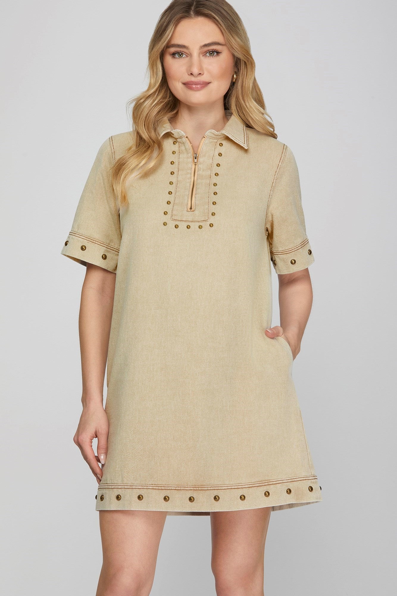 Light Taupe Studded Mini Dress