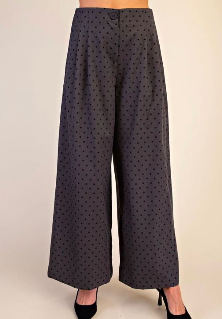Charcoal Polka Dot Balloon Pleated Top & Pant set