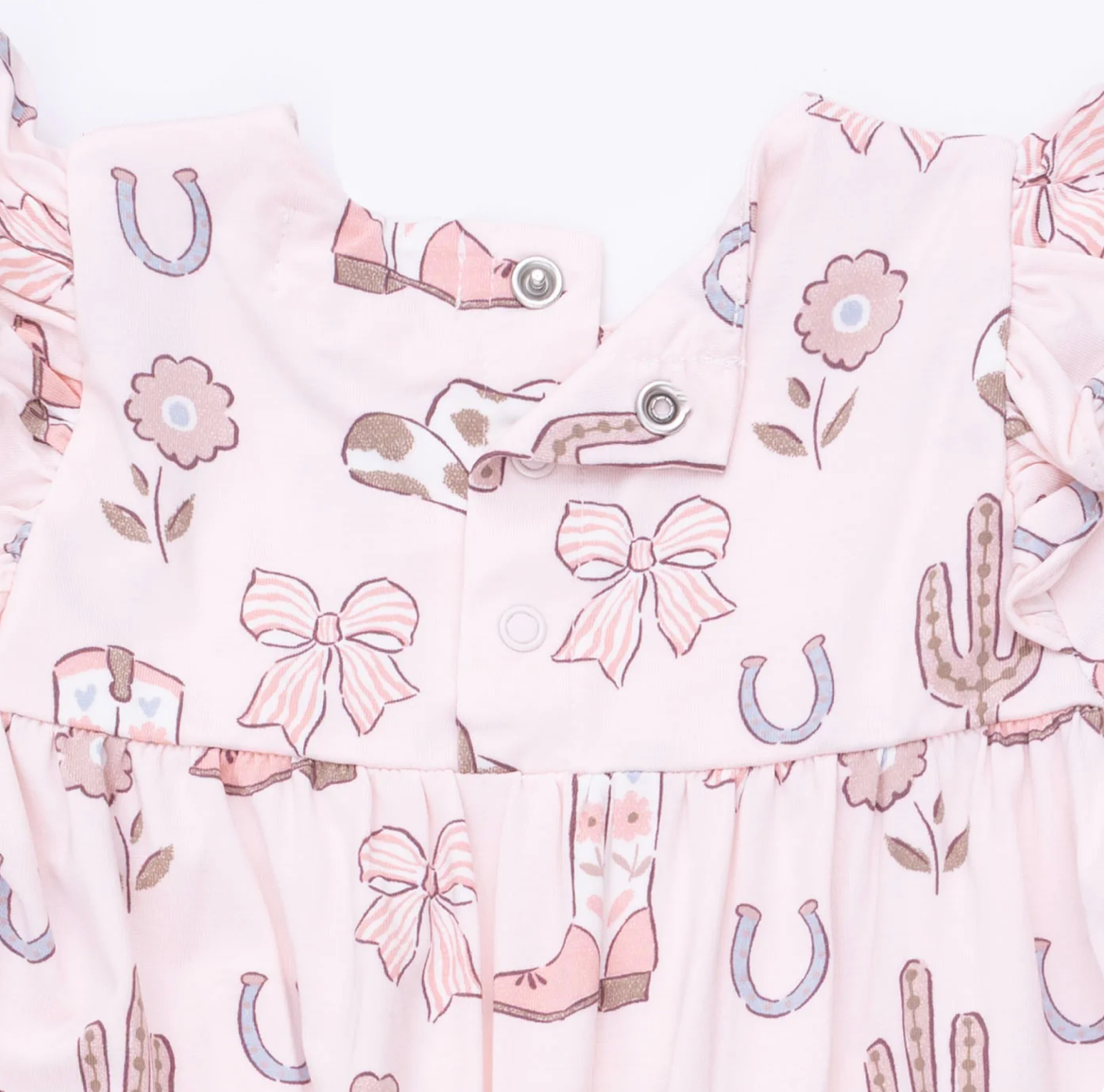 Angel Dear Cowgirl Boots & Bows Ruffle Sleeve Snap Romper